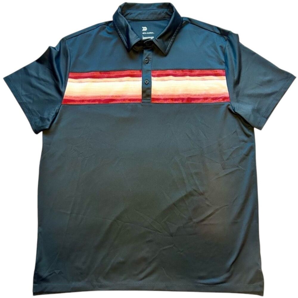 All in Motion Performance Polo Large Navy Ombre Stripe Golf Athletic Shirt